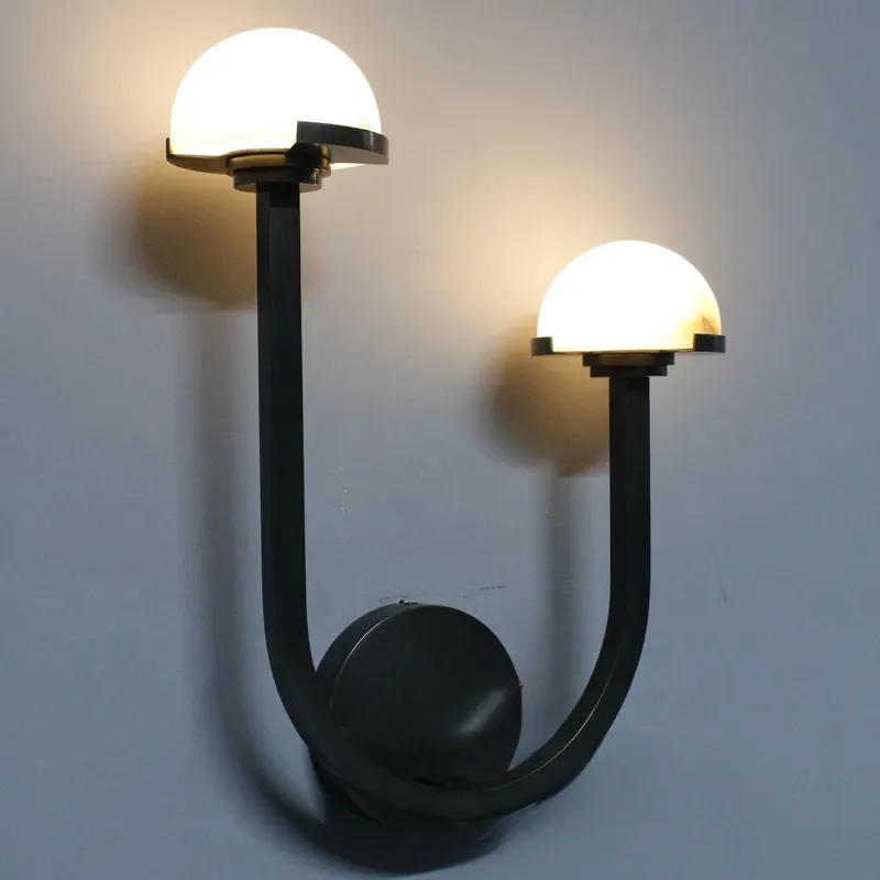 YH Minimalist Design LED Ceiling Antique Alabaster Stone Double-globe Onyx Wall Sconce Light Lamp Indoor Bathroom Dining Room