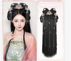 Hanfu Wigs Cosplay  Women Black Ancient Chinese Hanfu Wigs Headgear Accessories Hanfu Long Straight Wigs Black Wig Headband