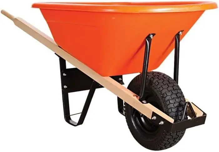 6-Cubic-Foot Poly Tray Wheelbarrow Wood Handles Pneumatic Tire