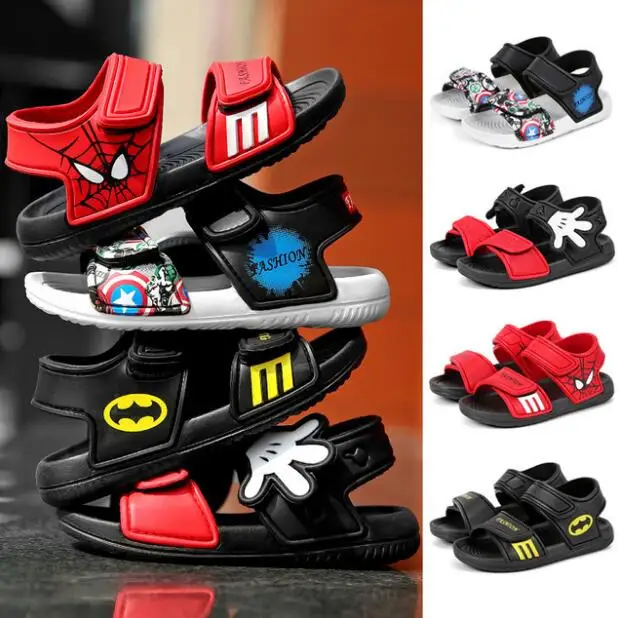 Zapatos de playa antideslizantes suaves para niños, Sandalias abiertas de Capitán América, Spiderman, Mickey, niños salvajes, niñas, estudiantes,