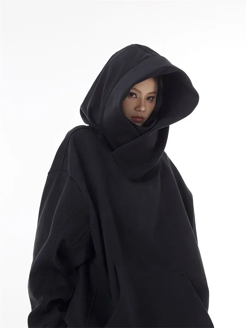 Herren-Kapuzenpullover in einfarbiger Ausführung, im Ninja-Stil, Vintage-Sweatshirt mit Fleece-Futter, japanischer Hip-Hop-Streetwear, Oversize-Modell, große Größe, mit Kapuze. – Detail 17