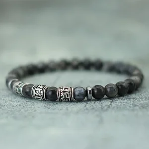 Noter Mantra Bracelet pour hommes 6mm Howlite Lava Tiger Eyes Perles Braslet Accessoires Viking Pulseras Para Hombre Tibet Braclet 8 meilleurs mantras de vente - No 3
