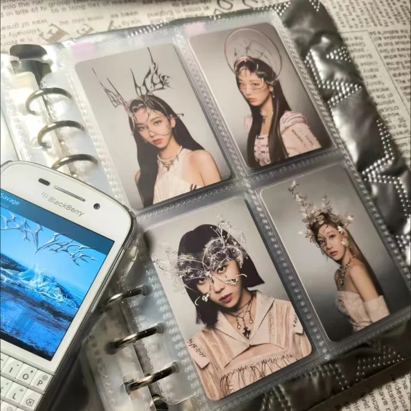 Y2K K-Pop Black Photocard Album A5 4-Pocket Star Card Book,  IDOL Photo Collecting Book for Polaroid Pictures ﻿Korean 포카 바인더
