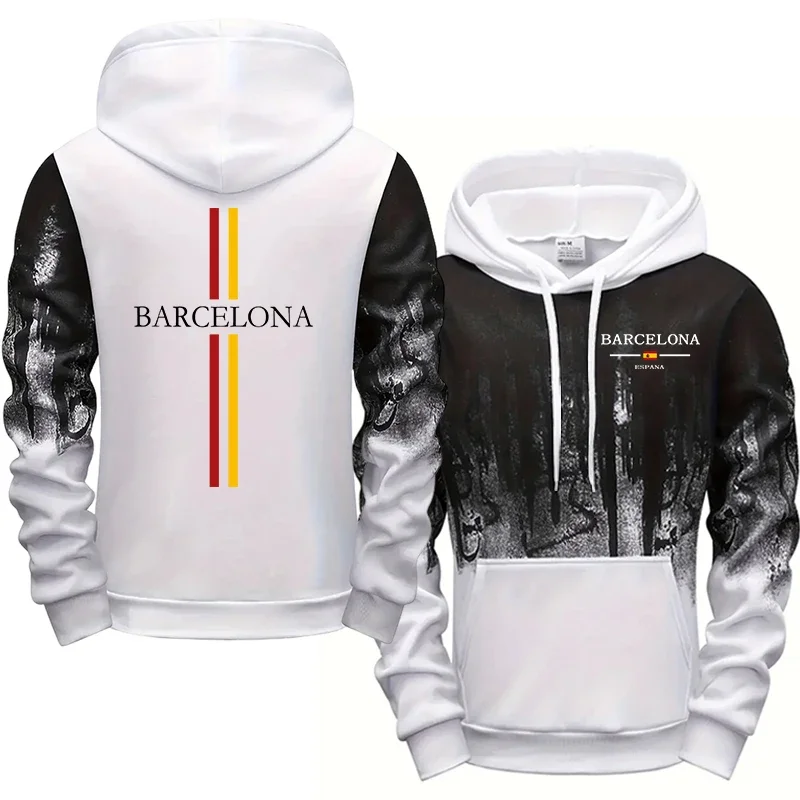 Conjunto de 2 piezas con capucha y estampado de Barcelona, traje cómodo para el hogar y al aire libre, gran oferta de 2025, chándal para hombre, Sudadera con capucha, pantalones de chándal