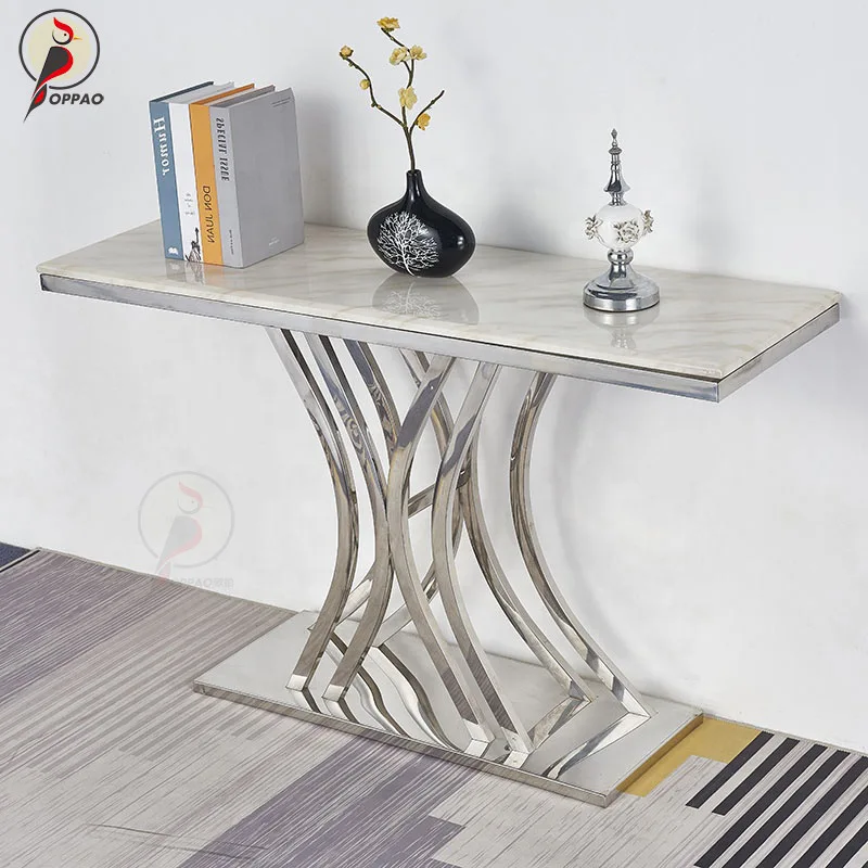 LMM light luxury stainless steel metal entrance table marble slate against the wall entrance table