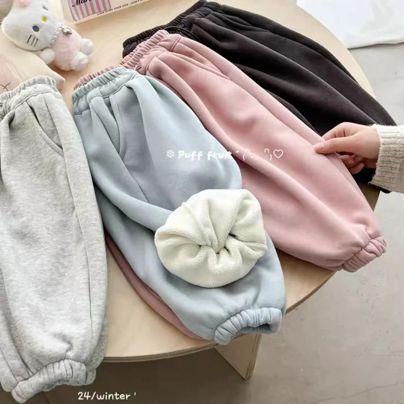 【Fleece-Lined Thickened】Girls' Sweatpants Sports and Leisure Pants New Warm Children's Winter Sports Pants