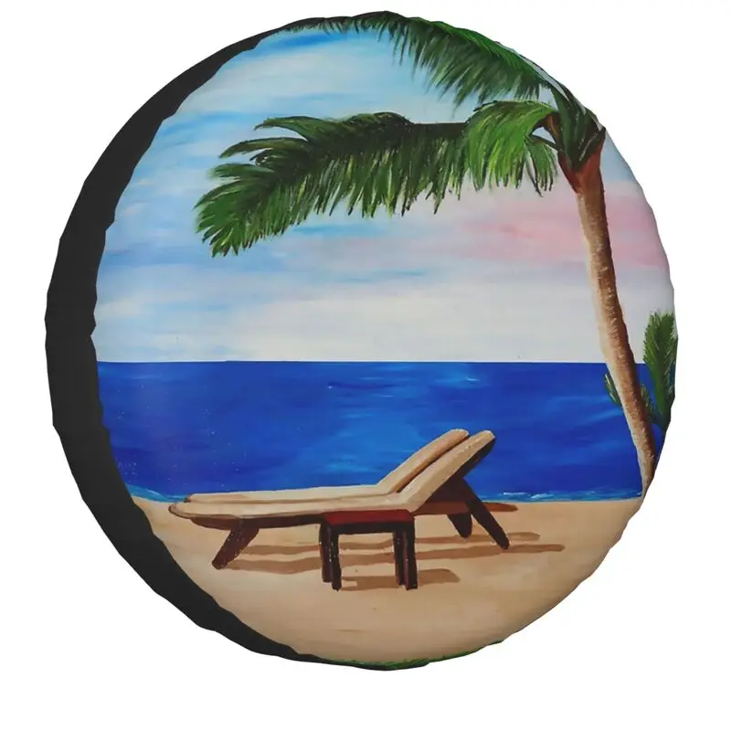 Caribbean Beach Beach Chairs Spare Wheel Tire Cover for Honda CRV Tropical Palm Tree Jeep RV SUV 4WD 4x4 Vehicle 14