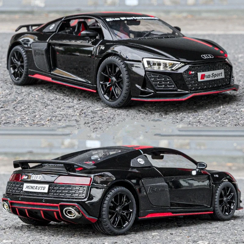 1:24 AUDI R8 V10 Plus Alloy Performance Sports Car Model Diecast Metal Toy Racing Car Model Simulation Sound and Light Kids Gift