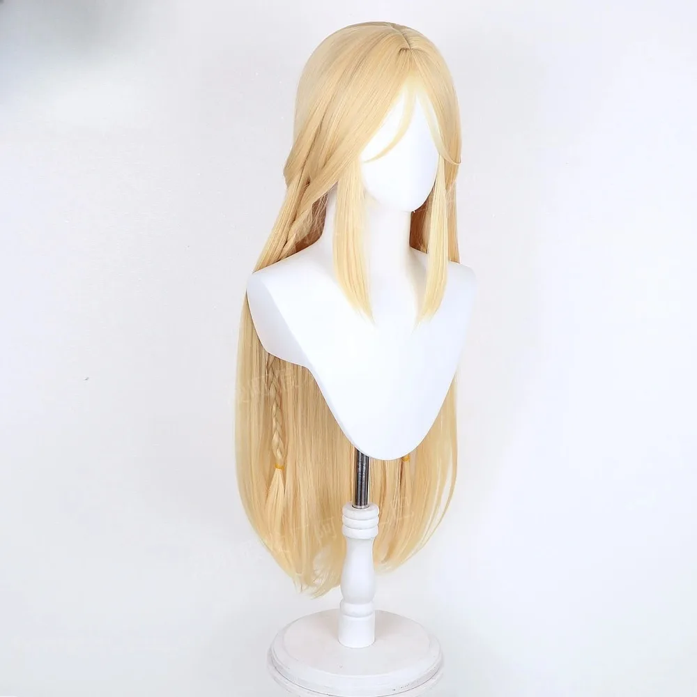 Wuthering Waves의 Kathya 코스프레 가발 - 라이트 블론드 롱 스트레이트 헤어(땋은 머리 포함) 시뮬레이션된 두피 애니메이션 의상 가발