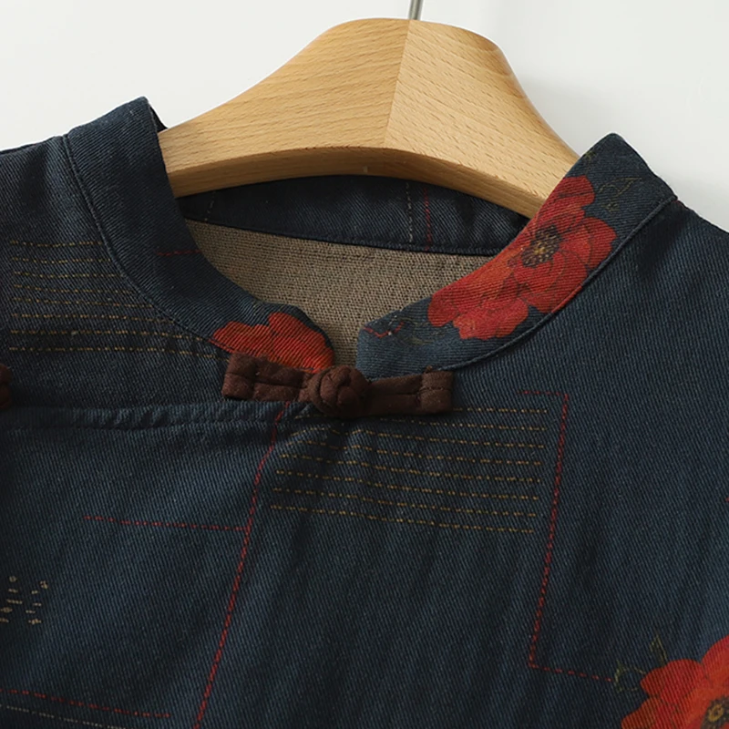 Double-Sided Silk Cotton Printed Vintage Chinese Ethnic Style Women's Vest with Button Placket Sleeveless Casual Mom Clothes