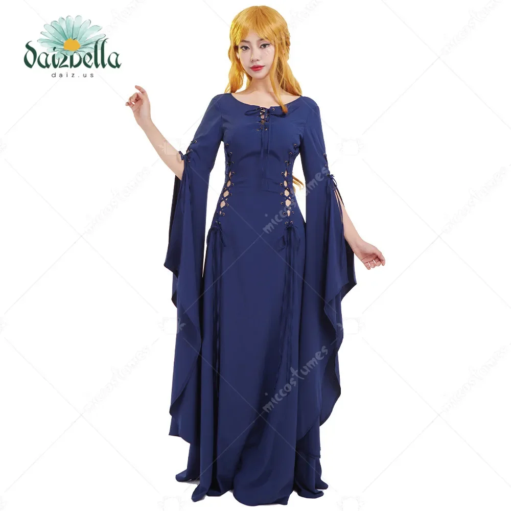 DAIZBELLA Women\'s Medieval Renaissance Dress Lace-up Vintage Wedding Dress with Long Trailing Sleeves Cosplay Costume