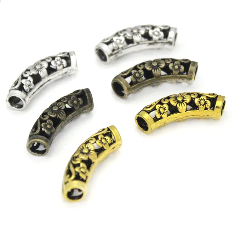 10PCS Tibetan Silver Color Metal Tube Spacer Beads Curved Accessories Spacer Connector Pendants for DIY Bracelet Jewelry Making