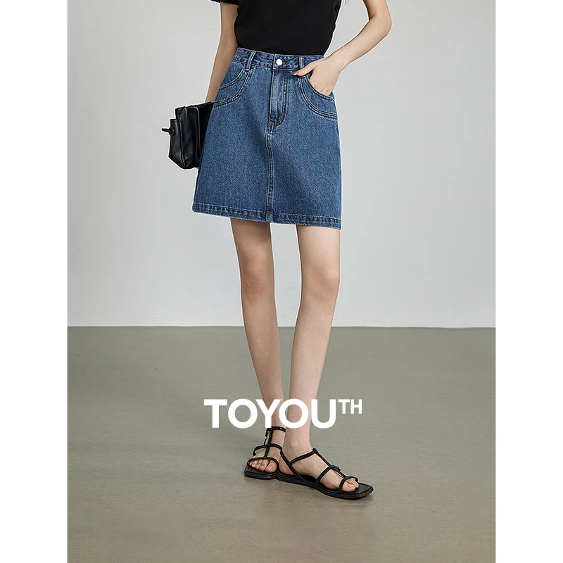 

TOYOUTH Women Deconstructing Pockets Half Length Skirt 2024 Summer New Retro Denim Short Skirt