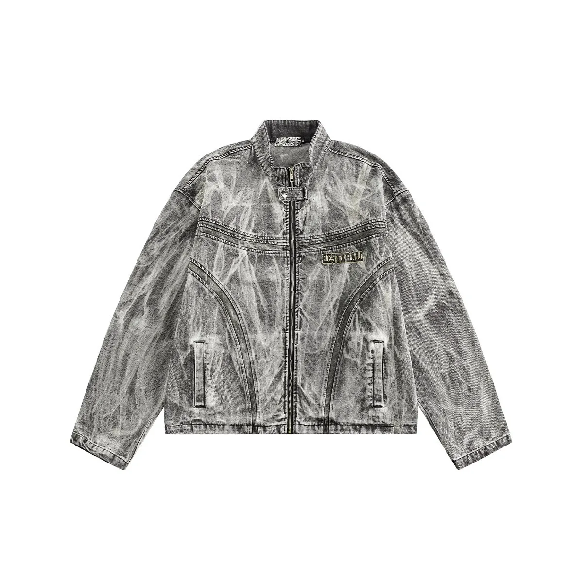 Retro High Street Distressed Graffiti Print Denim Jacket Men's Spring Autumn New Loose Biker Style Coat with Destructed Details