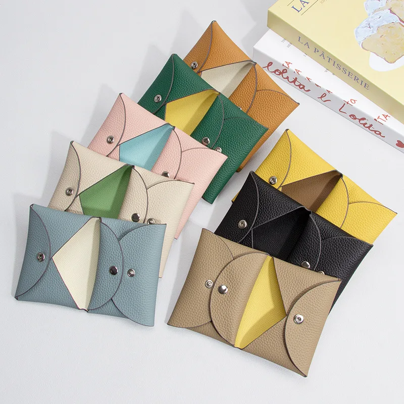 Luxury Leather Folded Coin Purse Fashion Men Gift Mini Credit Card Holder Wallet New Designer Simple Small Women Money Pouch Bag