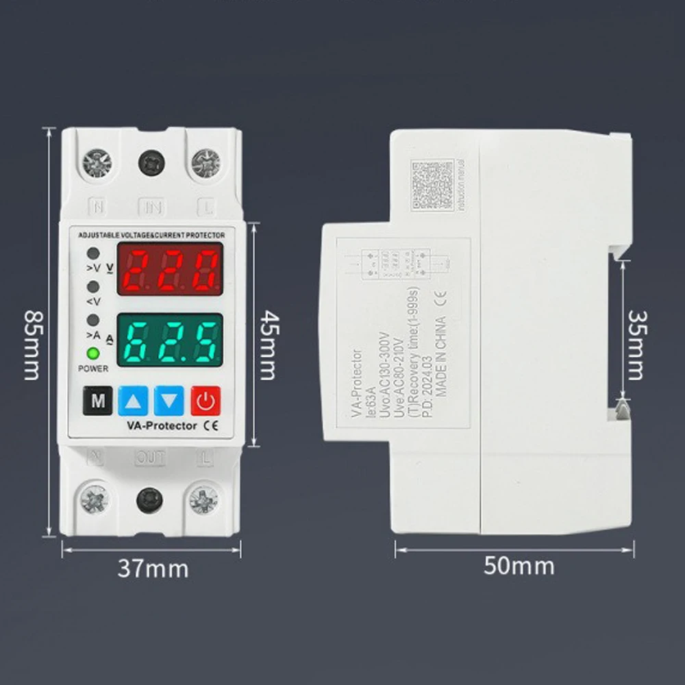40A/63A Din Rail Adjustable Over Voltage and Under Voltage Protective Device Protector Relay Over Current Protection LimitSwitch