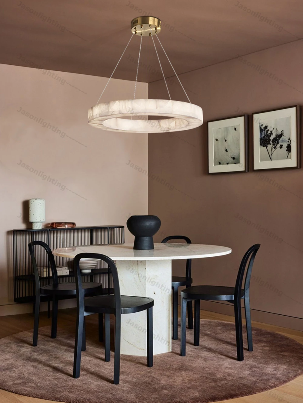 Dimmable LED Natural Marble Pendant Light Alabaster
