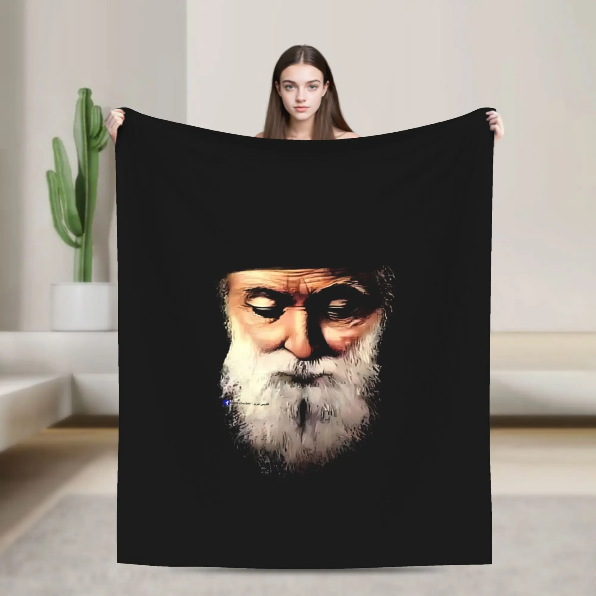 Holy Saint Charbel Gold Background Icon Soft Warm Blanket Travel Office Plush Throw Blanket Couch Chair Bedspread Sofa Bed Cover