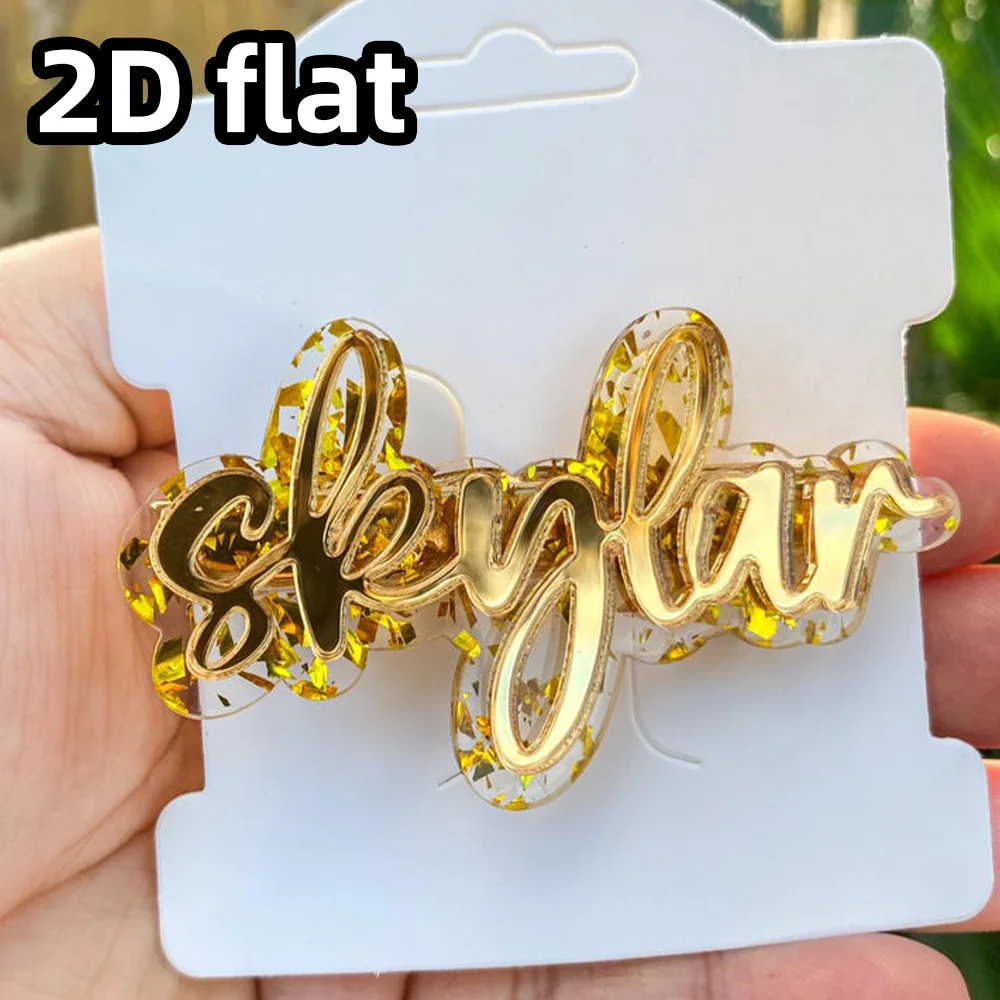 1PC Custom Gold Foil Gold Hair Clip - Personalized PMMA Laser Engraved Name Shiny Elegant Unique Gifts for Teens Daily Use