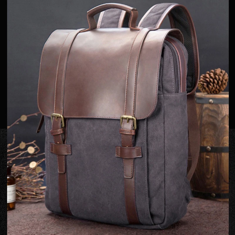 

Retro Canvas Backpack 14 inches Laptop Bag School Backpack Mochila for Teenager School Bag Mens Gifts Hiking Backpack Rucksack