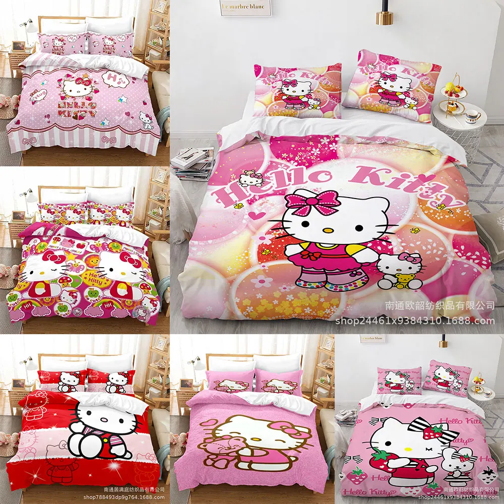 

Sanrio Hello Kitty Bedding Sets Comforter Quilt Bed Cover Duvet Cover Pillow Case 2-3 Pieces Sets Kids Adult Size Cute Pattern