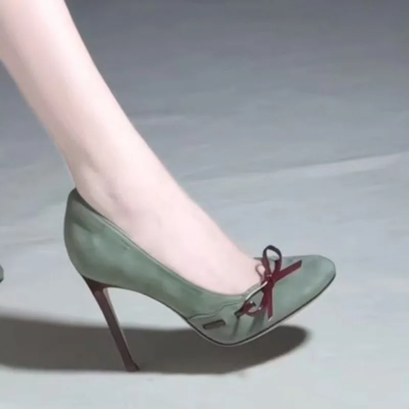2026 New Giant Good-looking New Chinese Shoes with Cheongsam Green Retro Gentle Thin Heel Single Shoes for Women