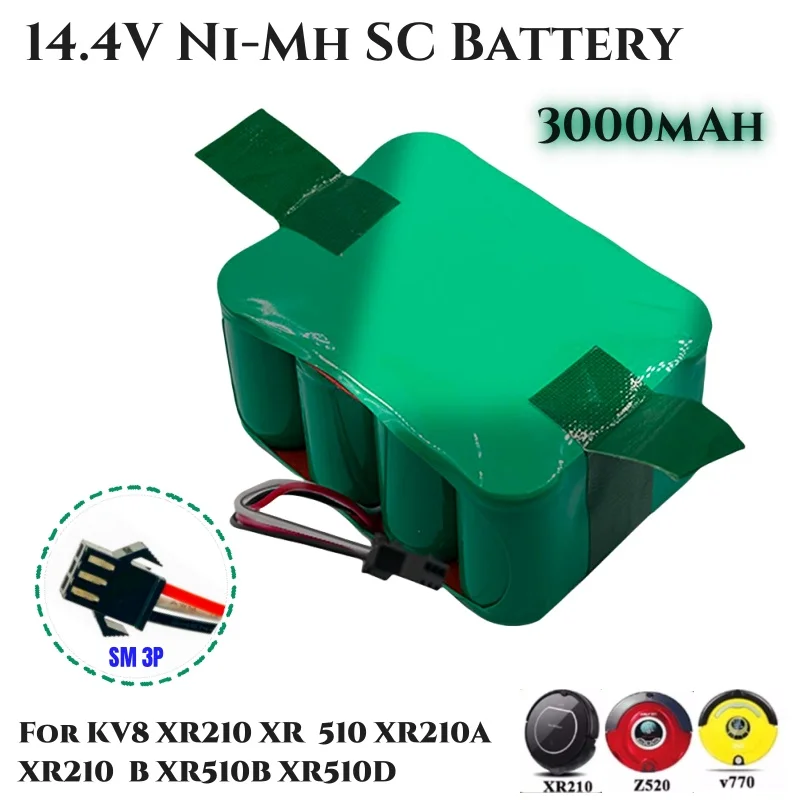 14.4V 3000mAh SC Ni-MH Rechargeable Battery for KV8 XR210 XR510 XR210A XR210B XR510B XR510D Vacuum Cleaner Sweeping Robot