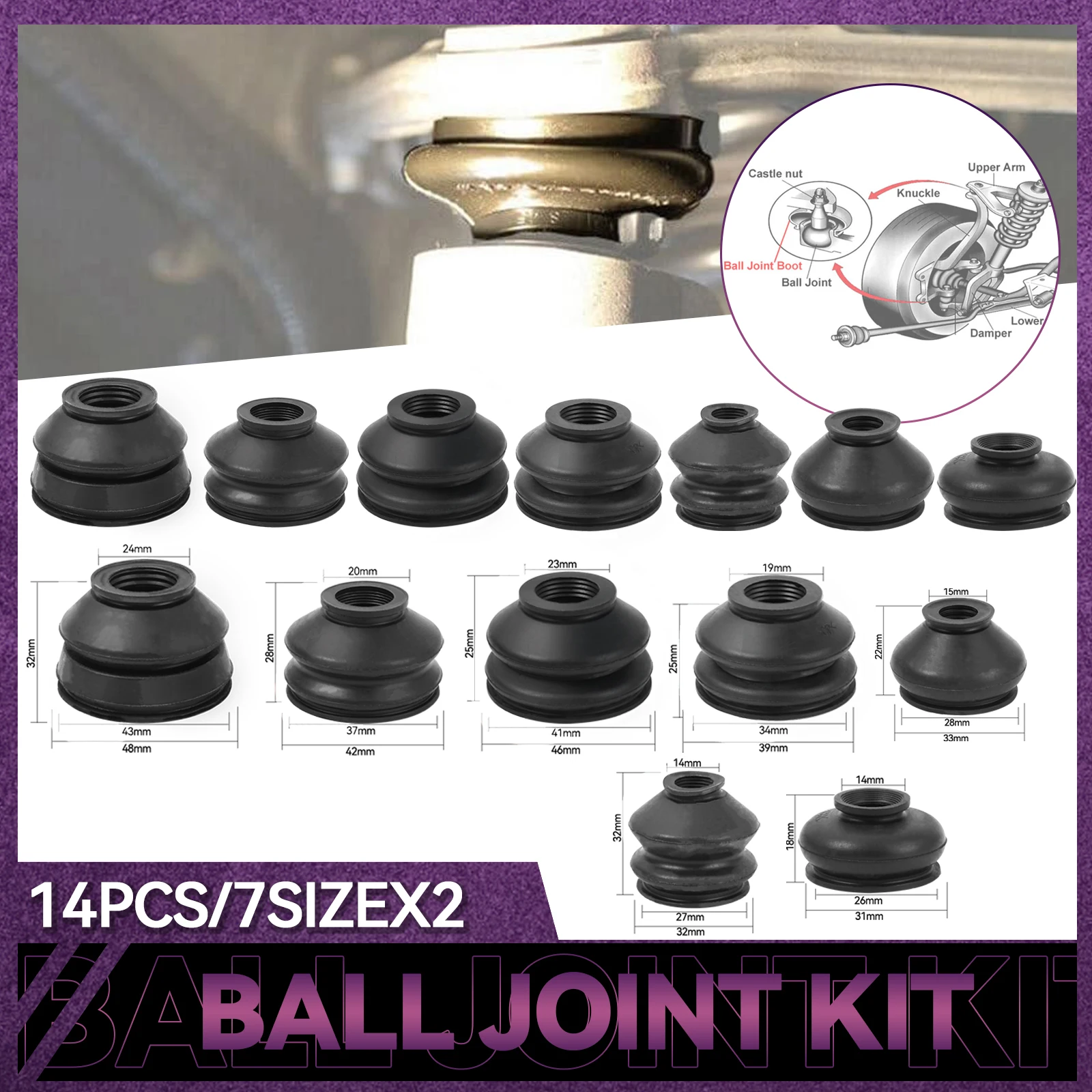 14x Universal Ball Joint Turn Rods Rubber Boot Dust Cover Replacement Control Arm Protector Car Suspension Steering Accessories