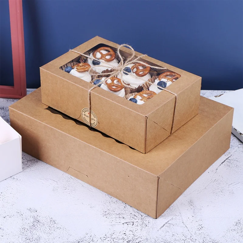 Kunden spezifische Produkte zum Falten Kuchen verpackung Muffin Pappkarton weiße Kraft papier box mit Fenster 12 Loch Cupcake Box mit Inse