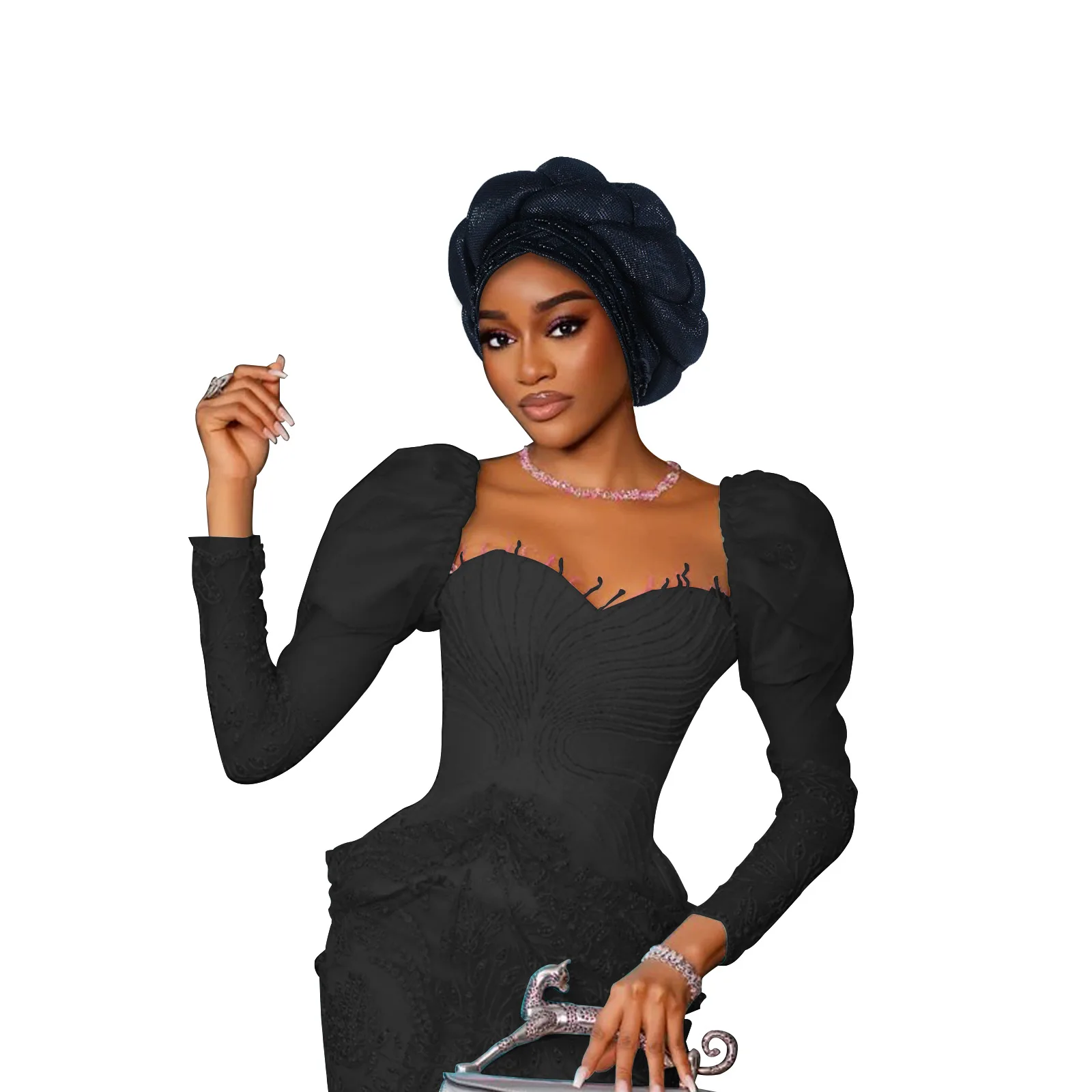 الفاخرة الترتر جديلة عمامة قبعة للنساء سيدة أفريقية أشرطة رأس نيجيريا حفل زفاف قبعة السيارات Gele Headtie #5