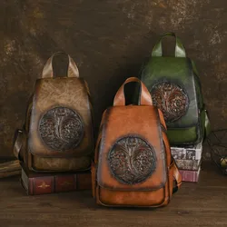 Johnature Vintage Totem Embossed 2026 New Backpack Versatile Women Leather Bag Large Capacity Travel Backpacks