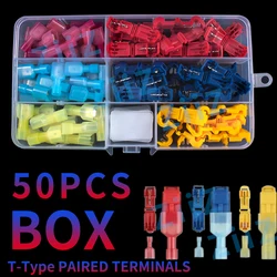 50Pcs boxed T-Tap Connector Quick Electrical Cable Connector Snap Splice Lock  Waterproof Crimp Wire Terminal blue yellow red