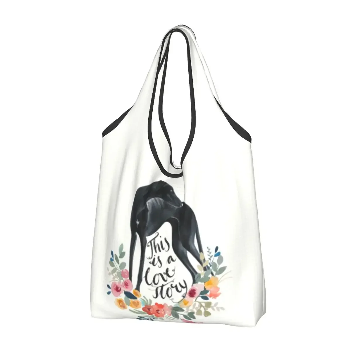 

Custom Greyhound Dog Flowers Shopping Bag Women Portable Big Capacity Grocery Italian Animal Shopper Tote Bags