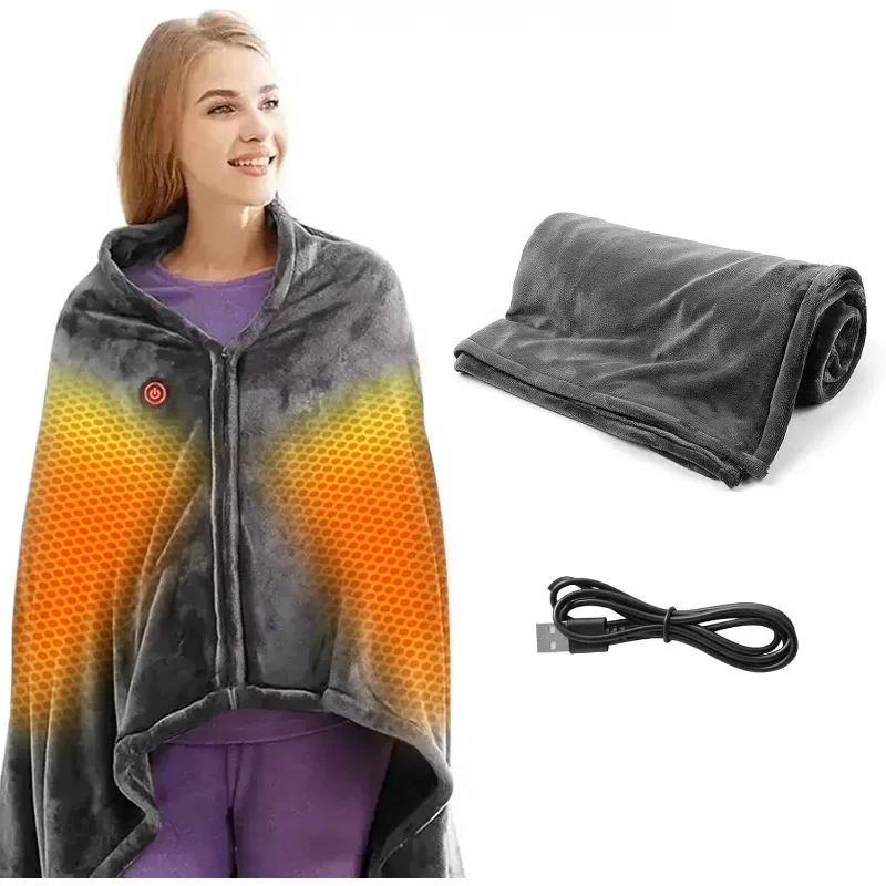 USB Rechargeable Heating Blanket Shawl 3 Level Heating Heated Shawl Coral Fleece 9 Heating Zones for Outdoor Home Office