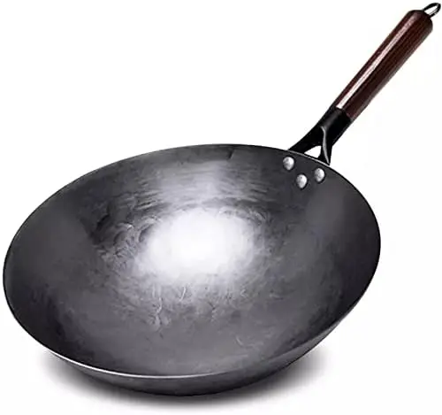 Wok tradicional de hierro, sin recubrimiento, forjado a mano, para cocina, con mango de madera, olla para cocina de gas, utensilios de cocina