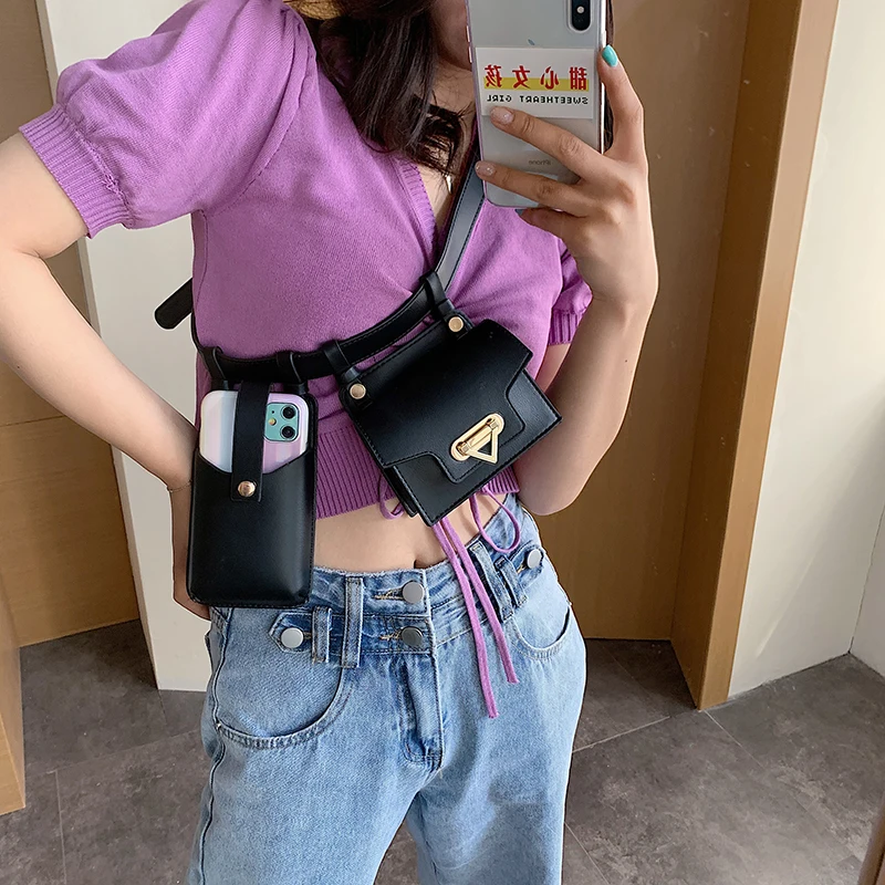 2023 New 2Pcs Waist Bags for Women High Quality PU Chest Bag Designer Bodypack Cute Waist Pack Luxury Purse Crossbody Bag