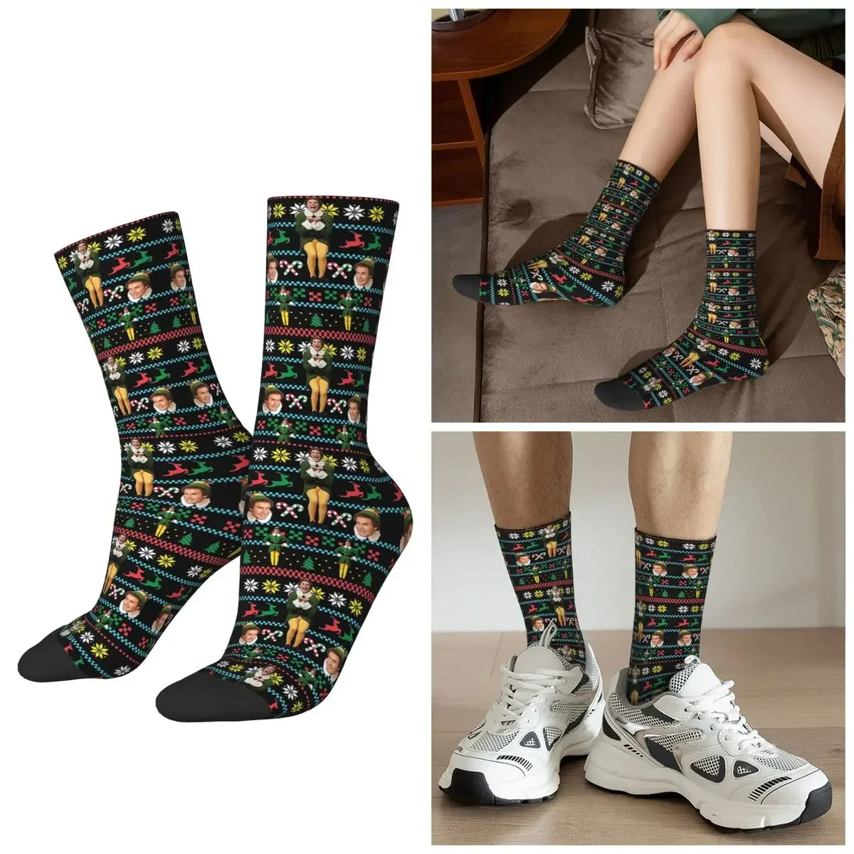 

All Seasons Buddy The Elf Ugly Christmas Sweater Design Socks Crew Socks Sweat Absorbing Stockings Valentine's Day Gifts