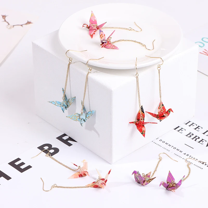 1Pair Earrings Origami Blings Bird Cranes Paper Earrings Red Romantic Crane Pendant Trendy Jewelry For Women Accessories