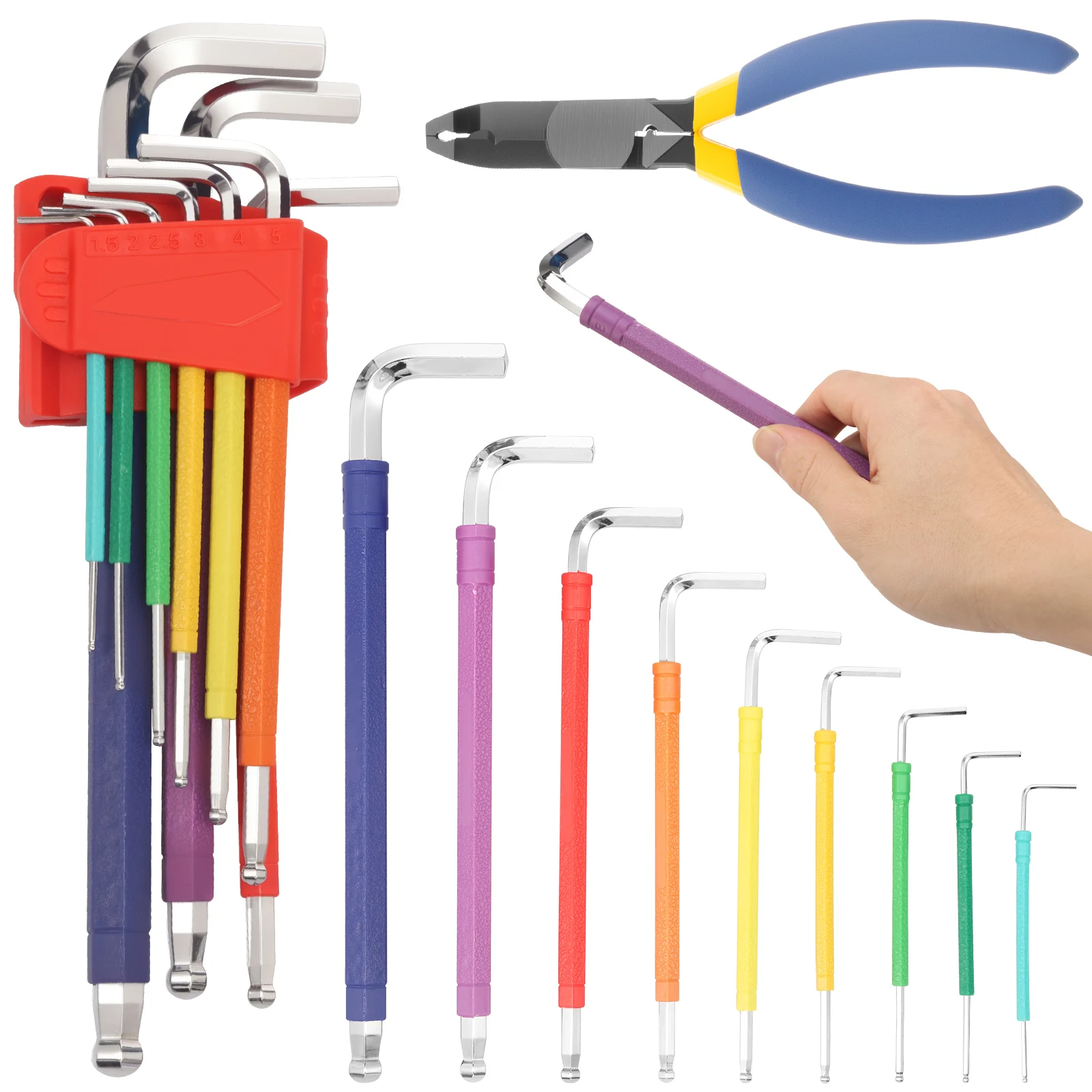 9Pcs Hex Key Set 1.5-10 mm Hexagon Spanner Multi Angle Hex Key Wrench Allen Wrenches Set for Furniture Bicycle Repair Hand Tools