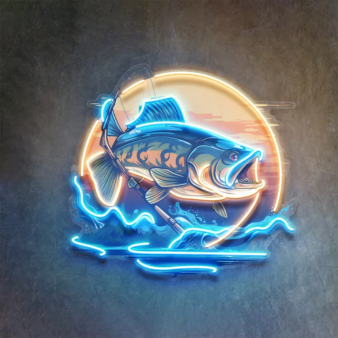

Fishing Neon Sign UV Printed Cartoon Fishing Art Neon Business Shop Decor Man Cave Sign GIft for Fishing Lover