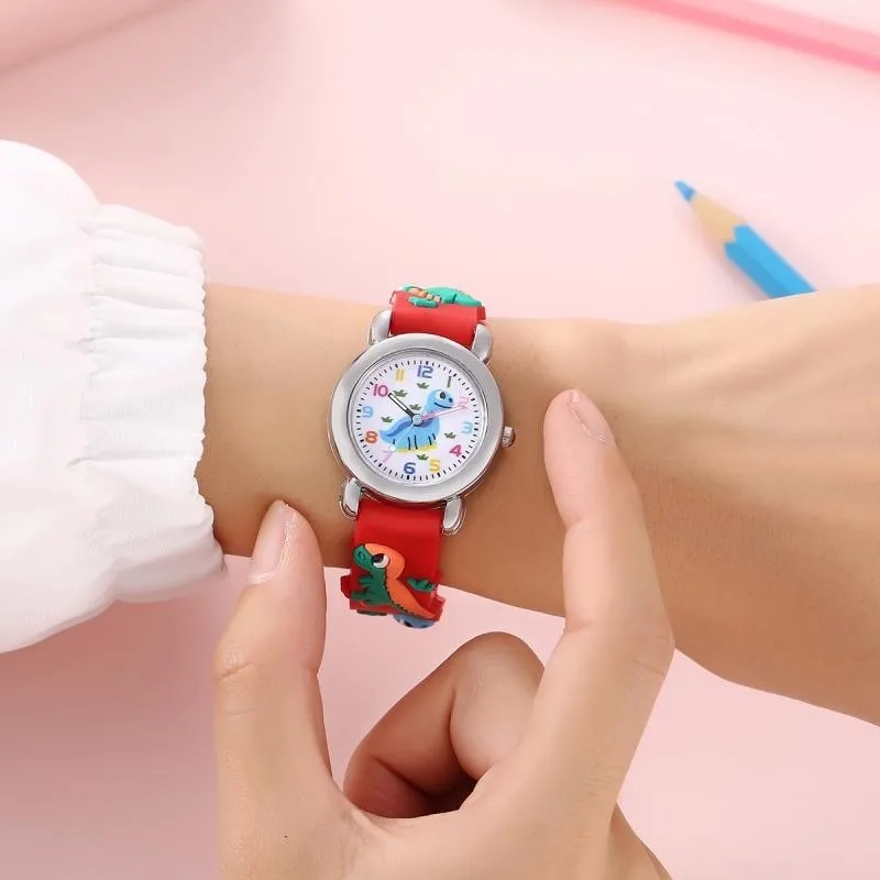 Детские Кварцевые часы Kegllect с 3D динозавром, детские часы с круглым циферблатом, цветные силиконовые часы с ремешком, джемом, танганом