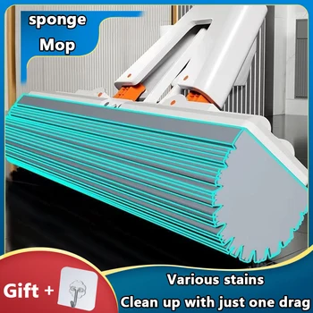 접이식 두꺼운 스폰지 걸레 핸즈프리 세척 걸레, 강력한 물 흡수, 확장 걸레 헤더, 재사용 가능한 청소 도구, 가정용 