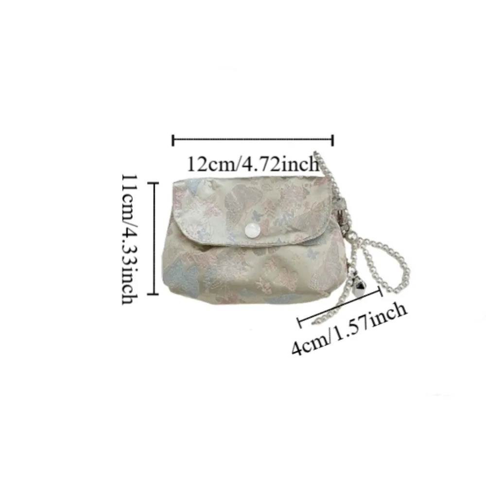 Lovely Embroidery Button Coin Purse Pearl Keyring Lightweight Small Lipstick Bag Sweet Butterfly Chinese Style Storage Bag Daily