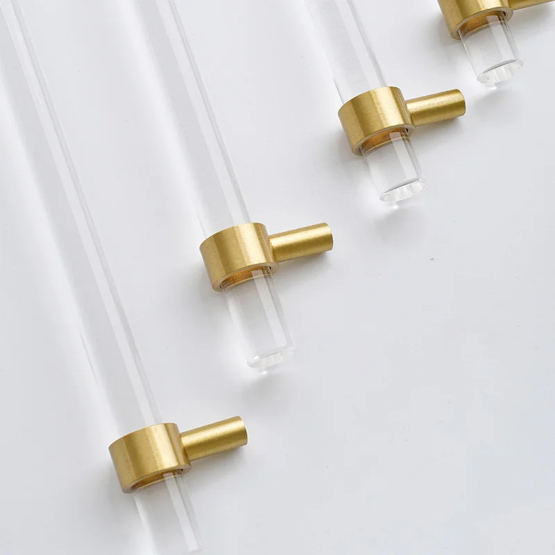 Transparent Acrylic Brass Furniture Handles Modern Long Pulls Cupboard Bedroom Wardrobe Dresser Shoe Box Drawer Cabinet Knobs