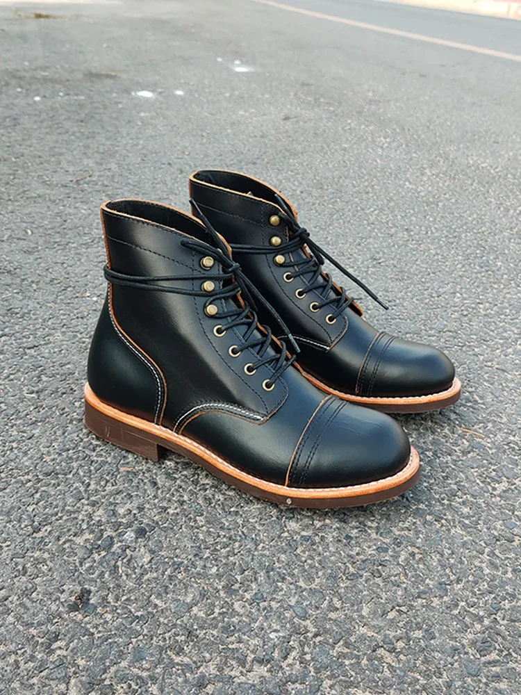 Men Genuine Leather Goodyear-Welted Vintage Boots Mens High SpecificationBoots High Quality Handmade Mens Black