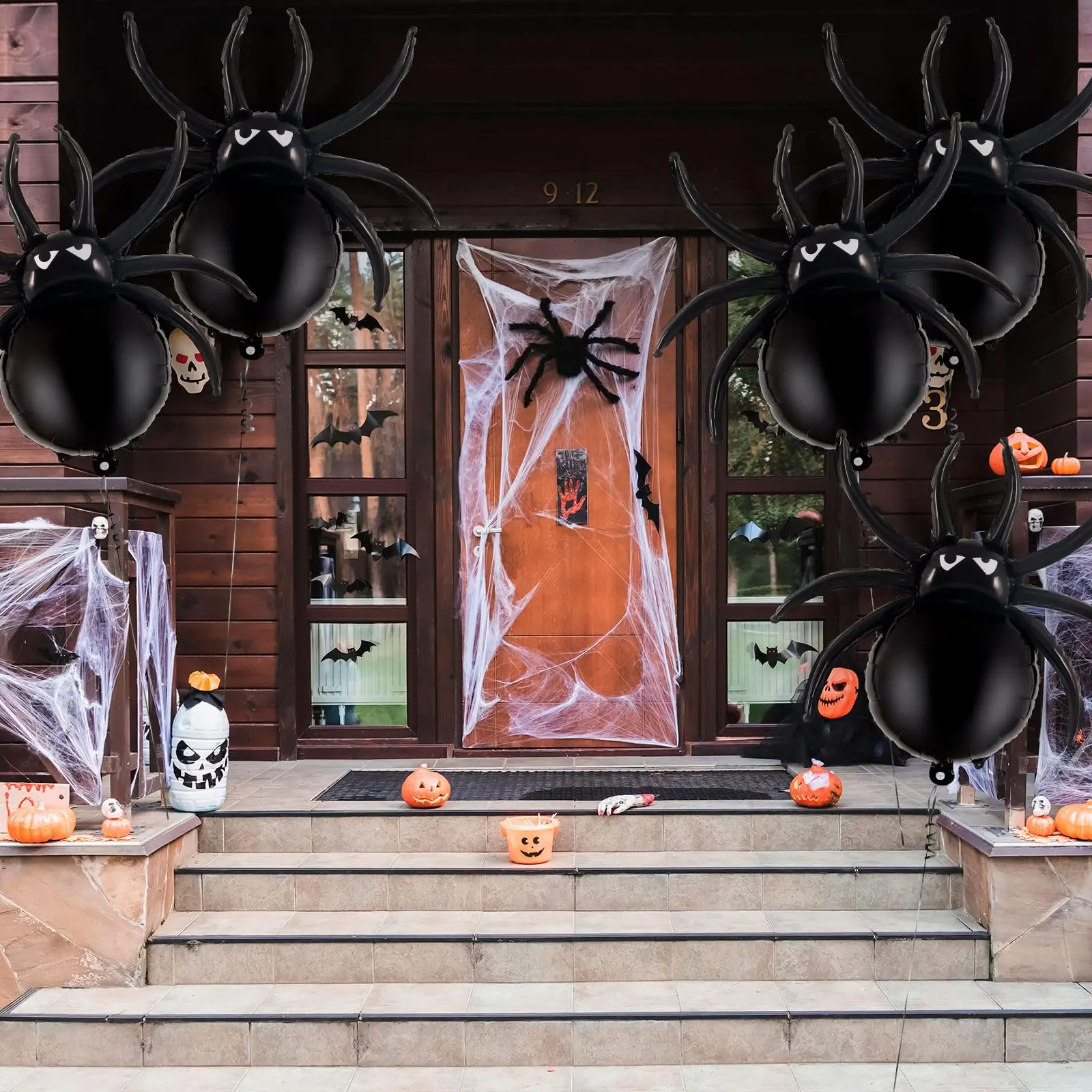 6 Stück schwarze Spinnen-Aluminiumfolien-Mylar-Ballons, Halloween-Party, Geburtstag, Spukhaus, Geister, gruselige Themen-Dekoration, Zubehör – Detail 10