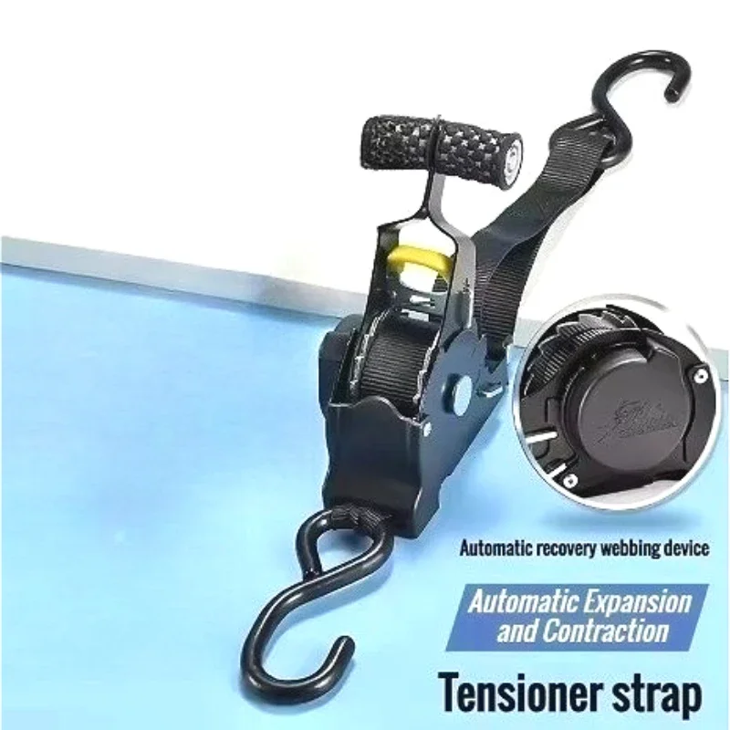 Retracting Motorcycle Tie Down Strap with Hook robusts & Multifunction Automatic Ratchet Tie Down Strap for Easy Use
