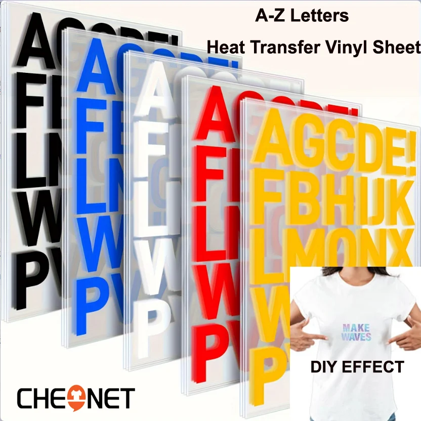 CHEONET HTV - Pegatinas de Vinilo Termoadhesivas con Letras de la A a la Z para Ropa, Camisetas, Sudaderas, Bolsos, Gorras y Pantalones