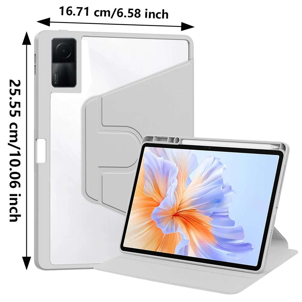 360 Rotating Clear Acrylic Case For Xiaomi Pad 6 7 8 Pro Redmi Pad 2 Pad SE With Pencil Holder Auto Sleep Wake Shockproof Cover