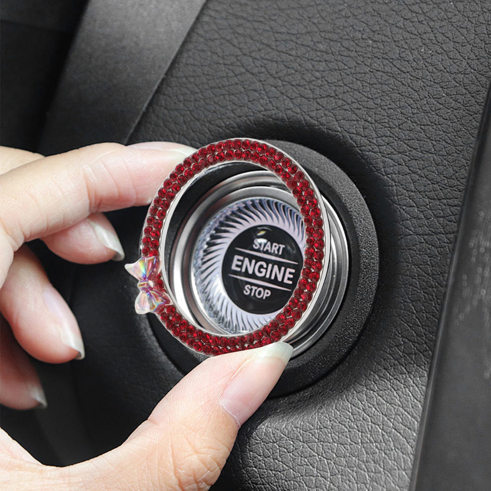 

Rhinestone Push Start Button Cover Interior Decorative Ring Bling Accessories Sparkling Glass Universal Fit For Many Car Models